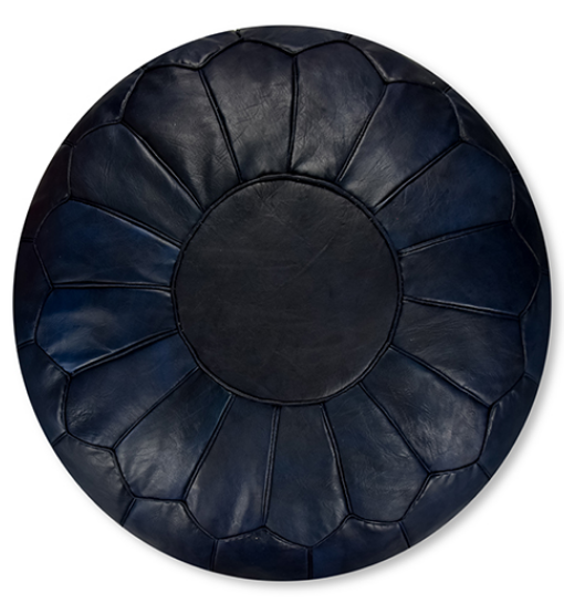 Premium XL Leather Pouf – Dark Blue