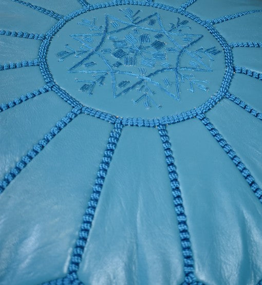 Leather Pouf – Turquoise