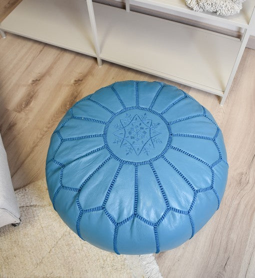 Leather Pouf – Turquoise