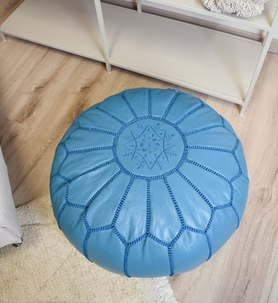 Leather Pouf – Turquoise