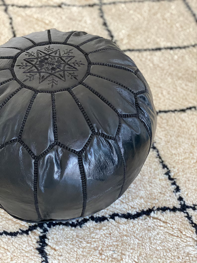 Premium XL Leather Pouf – Dark Blue