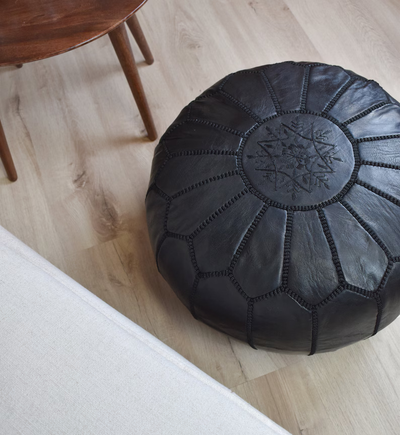 Premium XL Leather Pouf – Dark Blue