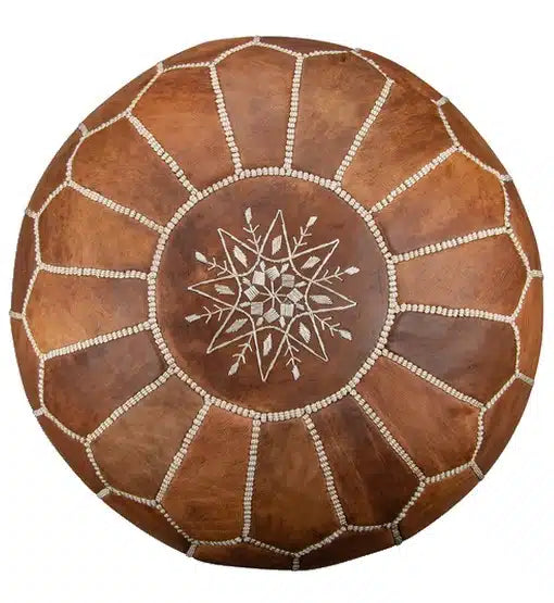 Leather Pouf – Cognac Brown
