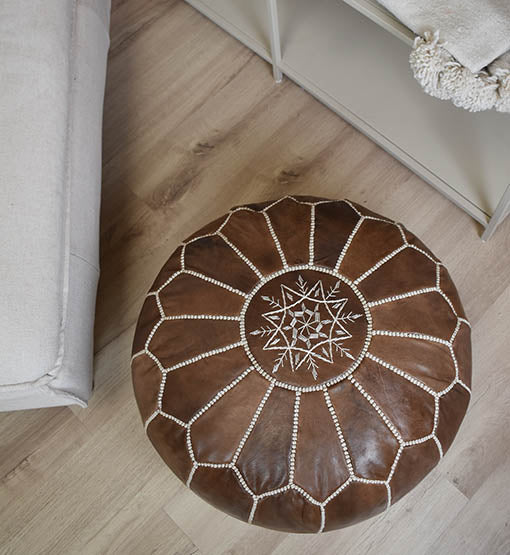 Leather Pouf – Wood Brown