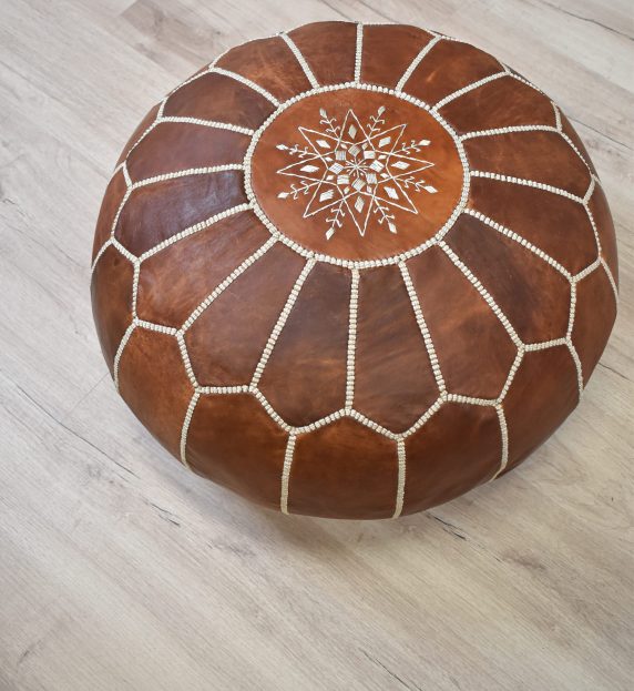 Leather Pouf – Cognac Brown