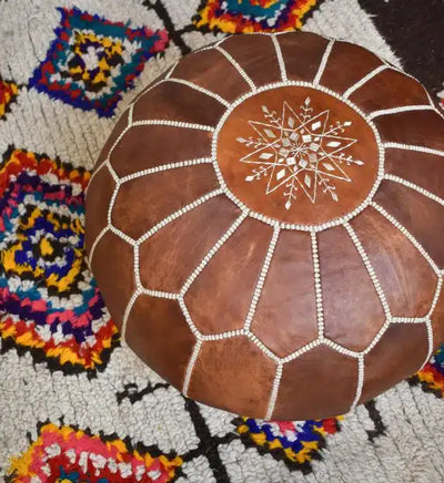 Leather Pouf – Cognac Brown
