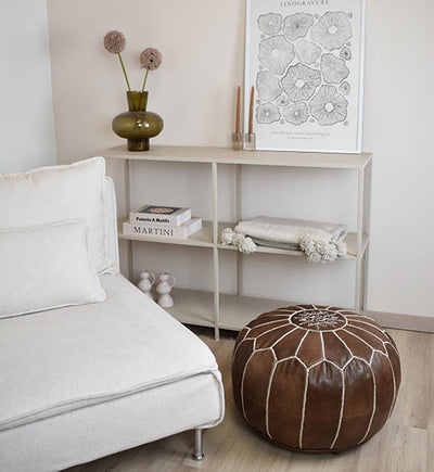 Leather Pouf – Wood Brown