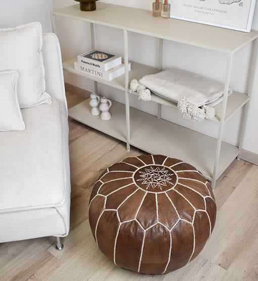 Leather Pouf – Wood Brown