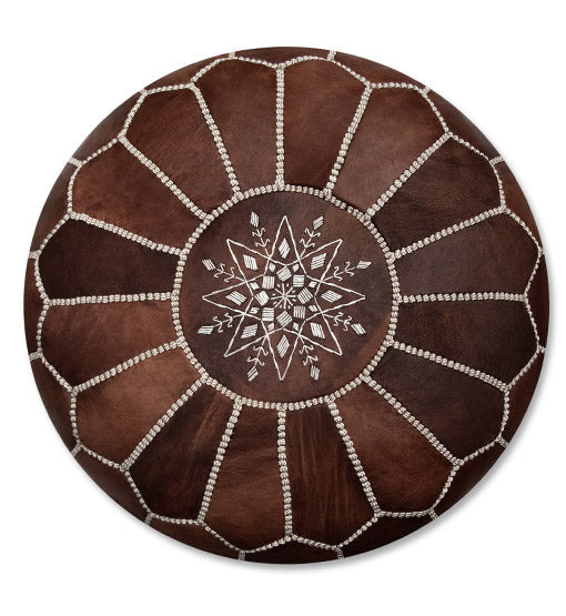 Leather Pouf – Wood Brown